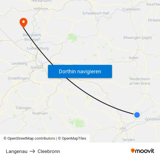 Langenau to Cleebronn map