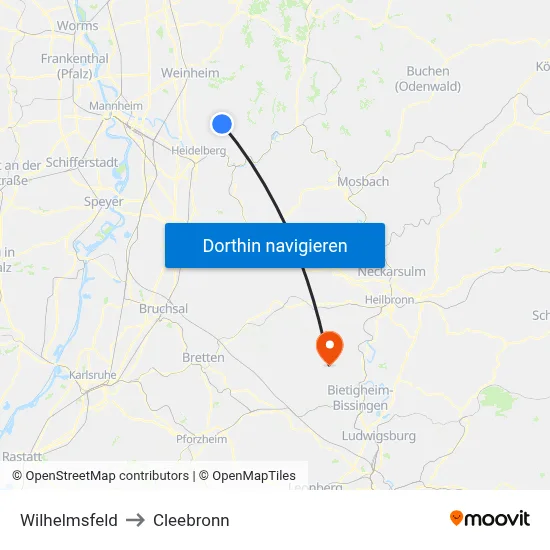 Wilhelmsfeld to Cleebronn map