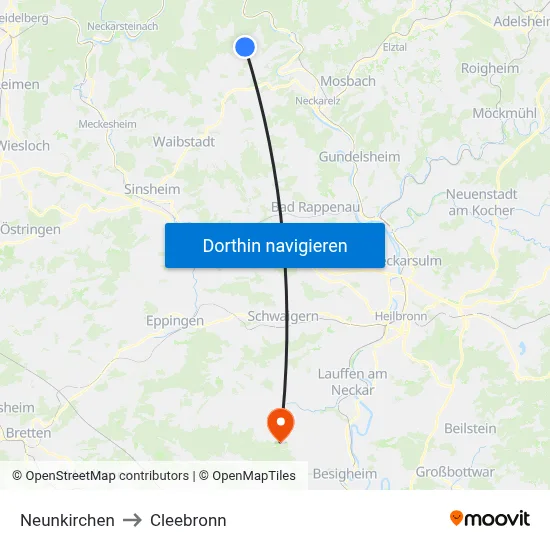 Neunkirchen to Cleebronn map