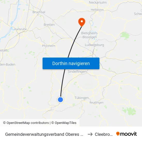 Gemeindeverwaltungsverband Oberes Gäu to Cleebronn map