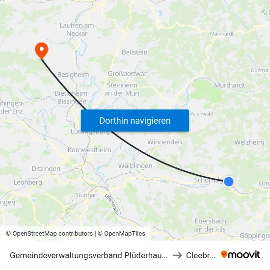 Gemeindeverwaltungsverband Plüderhausen-Urbach to Cleebronn map