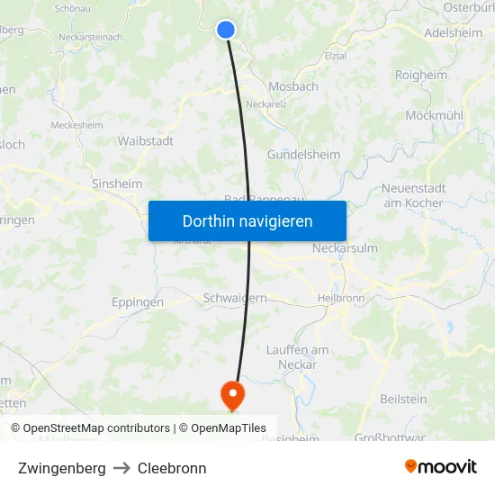 Zwingenberg to Cleebronn map
