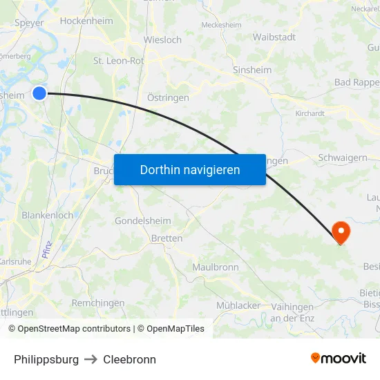 Philippsburg to Cleebronn map