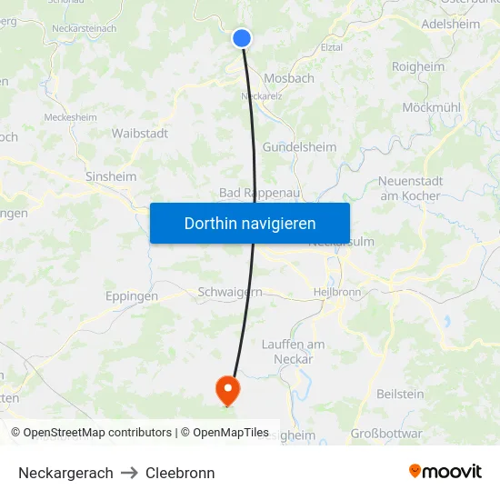 Neckargerach to Cleebronn map