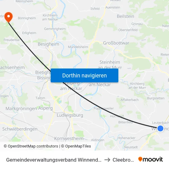 Gemeindeverwaltungsverband Winnenden to Cleebronn map