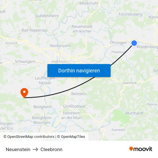 Neuenstein to Cleebronn map