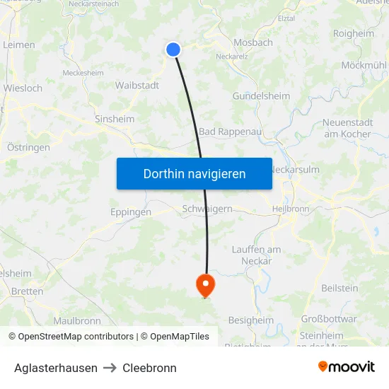 Aglasterhausen to Cleebronn map