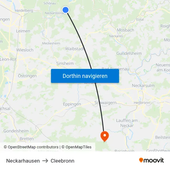 Neckarhausen to Cleebronn map