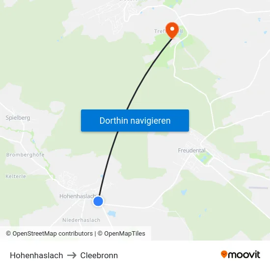 Hohenhaslach to Cleebronn map