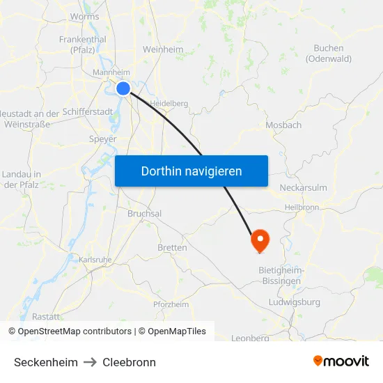 Seckenheim to Cleebronn map