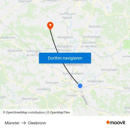 Münster to Cleebronn map