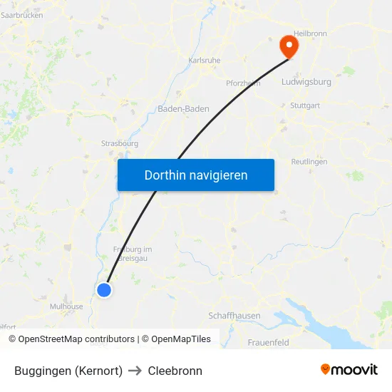 Buggingen (Kernort) to Cleebronn map