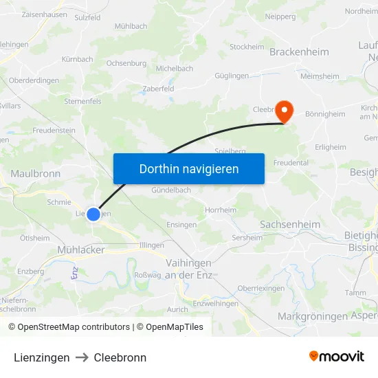 Lienzingen to Cleebronn map