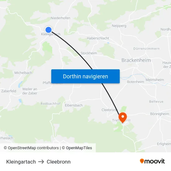 Kleingartach to Cleebronn map