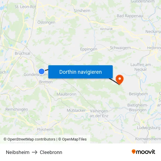 Neibsheim to Cleebronn map