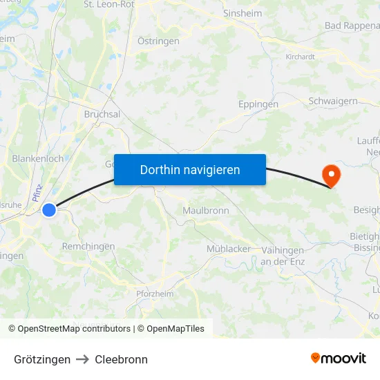 Grötzingen to Cleebronn map