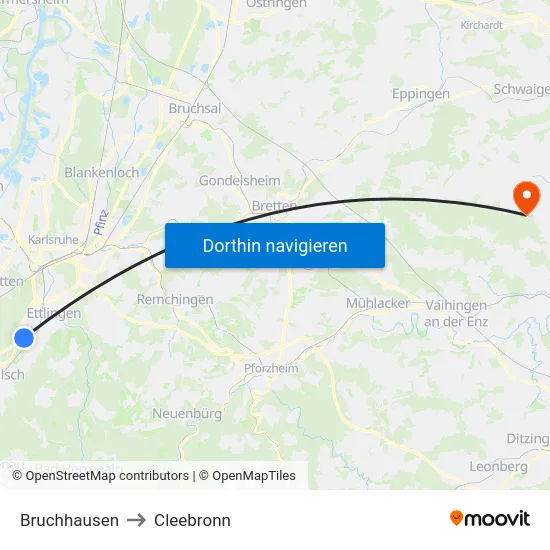 Bruchhausen to Cleebronn map