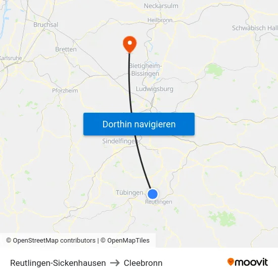 Reutlingen-Sickenhausen to Cleebronn map