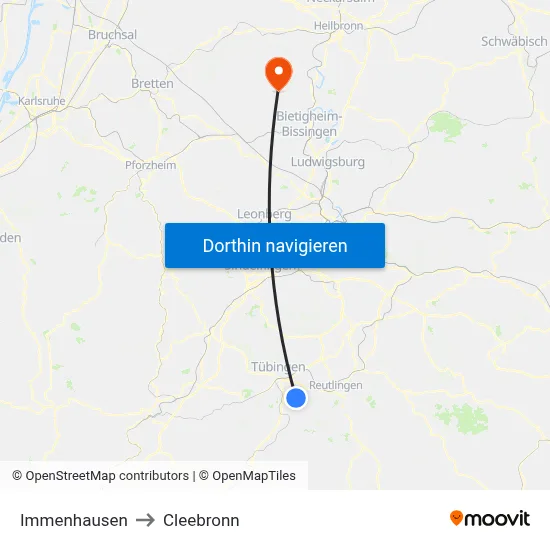 Immenhausen to Cleebronn map