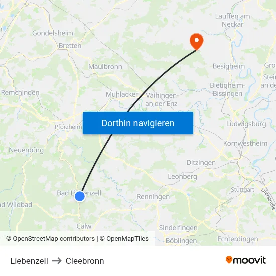 Liebenzell to Cleebronn map