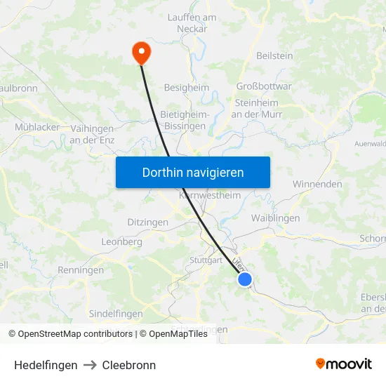 Hedelfingen to Cleebronn map