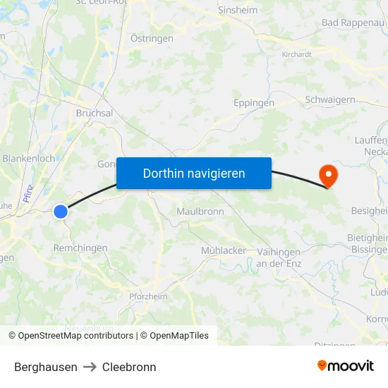 Berghausen to Cleebronn map