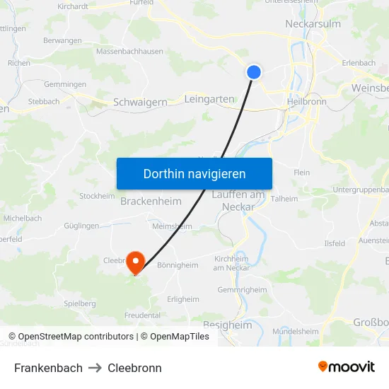 Frankenbach to Cleebronn map