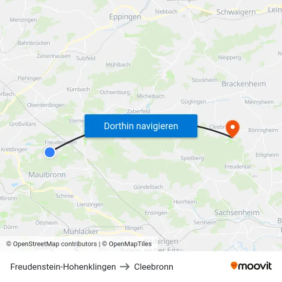 Freudenstein-Hohenklingen to Cleebronn map