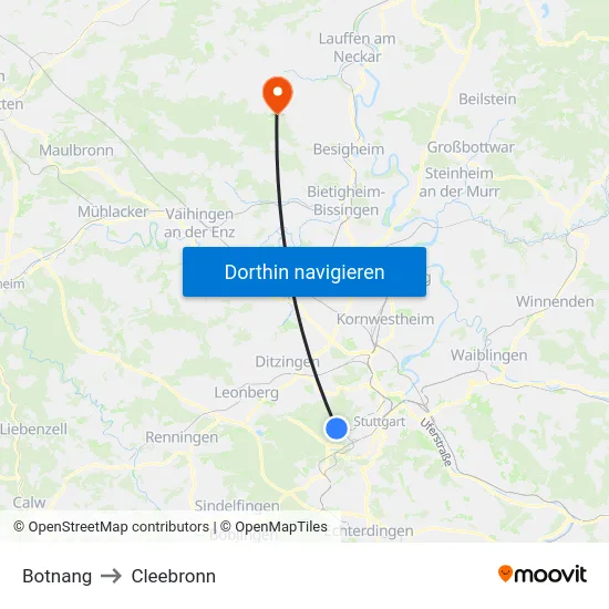 Botnang to Cleebronn map