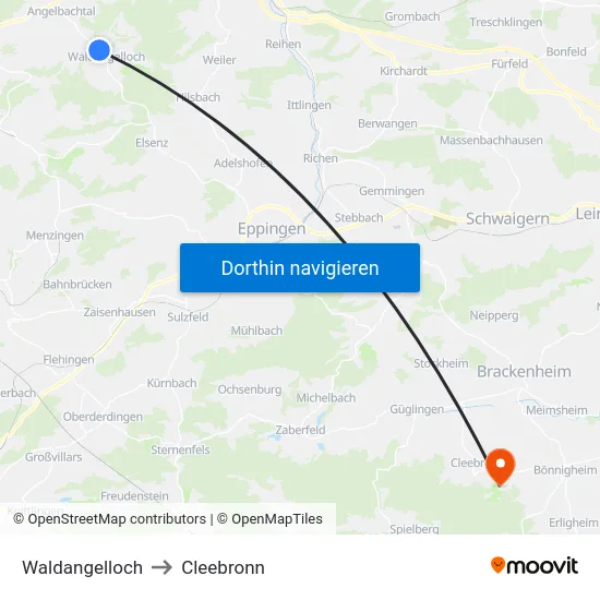Waldangelloch to Cleebronn map