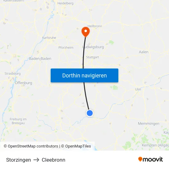 Storzingen to Cleebronn map