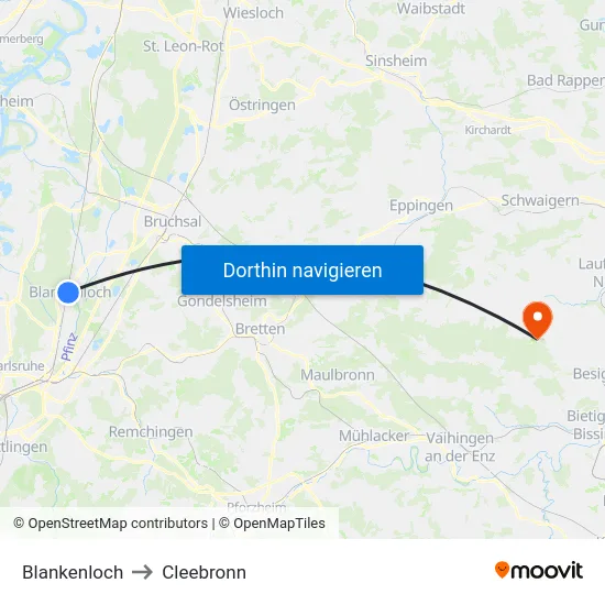 Blankenloch to Cleebronn map