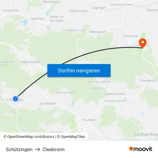 Schützingen to Cleebronn map