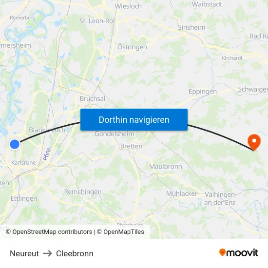 Neureut to Cleebronn map