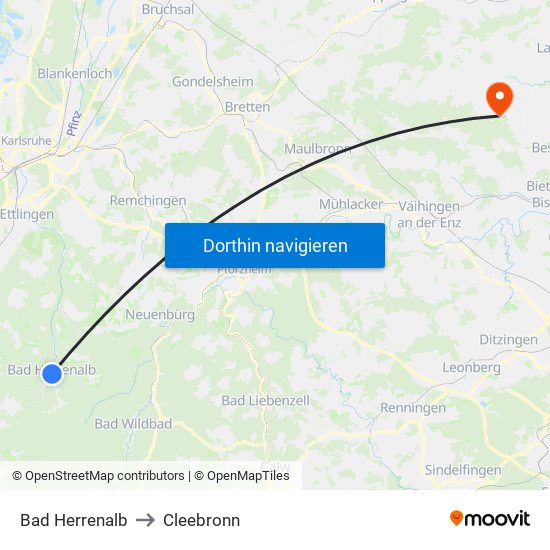 Bad Herrenalb to Cleebronn map