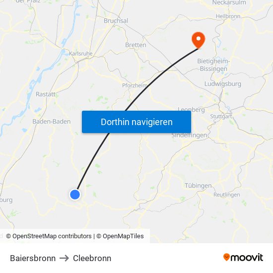 Baiersbronn to Cleebronn map