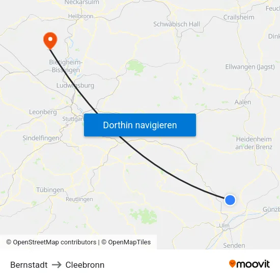 Bernstadt to Cleebronn map