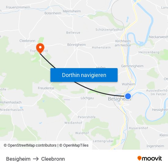 Besigheim to Cleebronn map