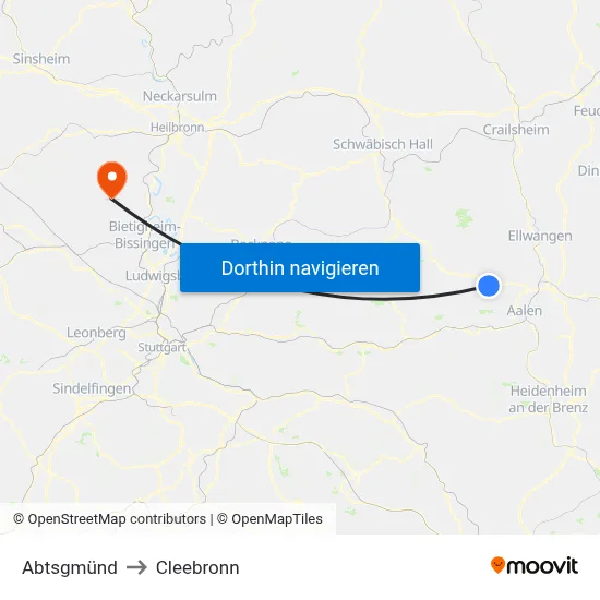 Abtsgmünd to Cleebronn map