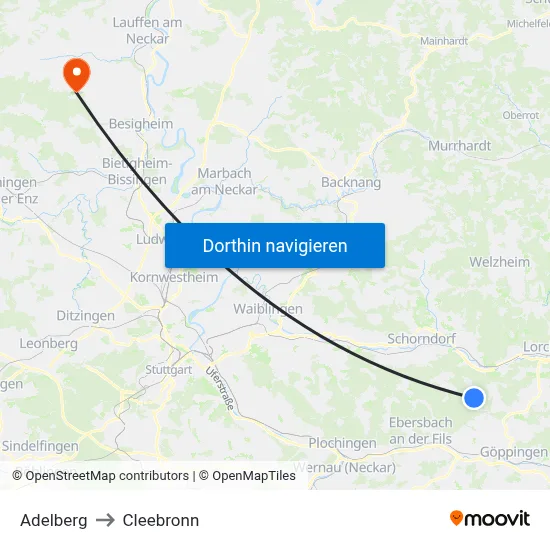 Adelberg to Cleebronn map