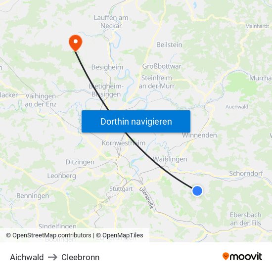 Aichwald to Cleebronn map