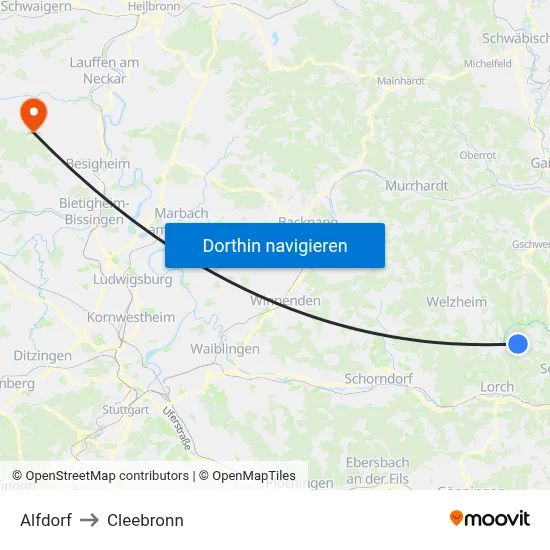 Alfdorf to Cleebronn map