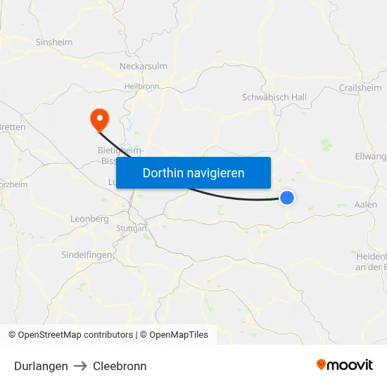 Durlangen to Cleebronn map
