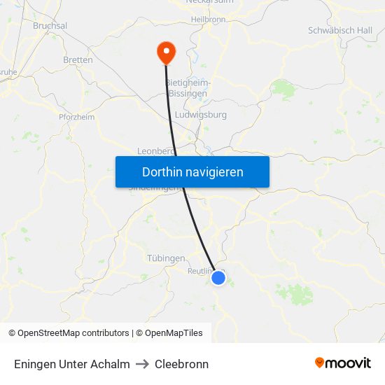 Eningen Unter Achalm to Cleebronn map