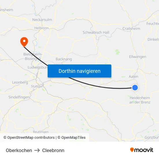 Oberkochen to Cleebronn map