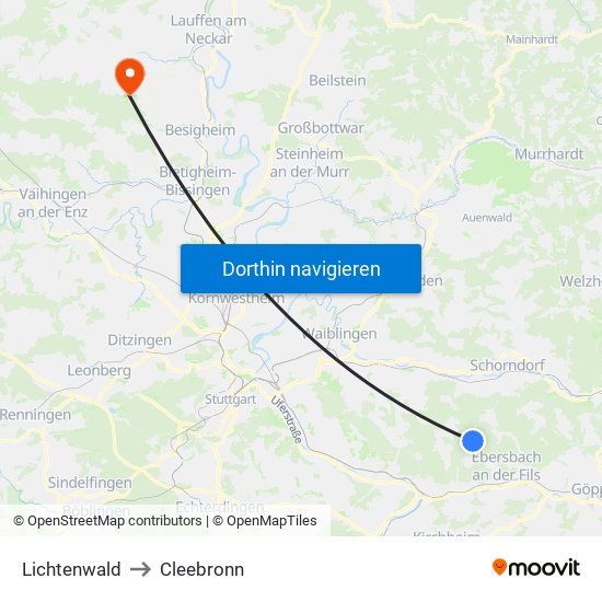 Lichtenwald to Cleebronn map