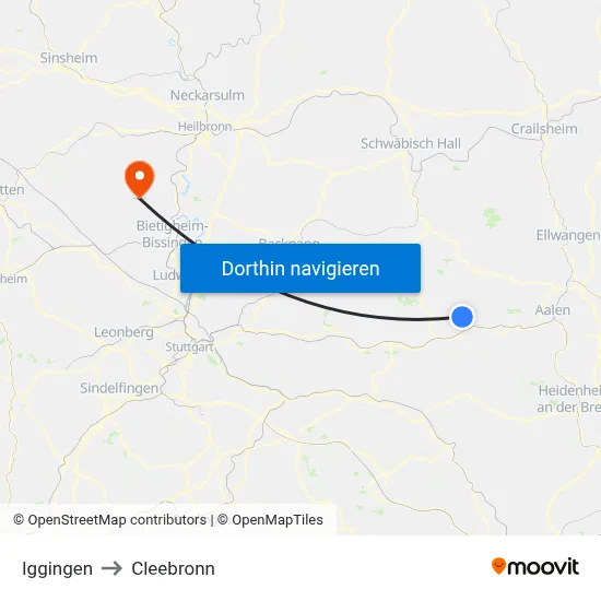 Iggingen to Cleebronn map