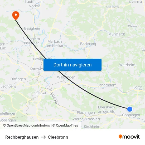 Rechberghausen to Cleebronn map