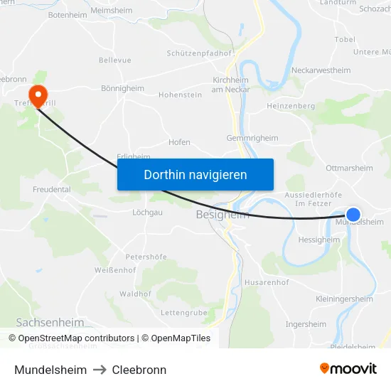 Mundelsheim to Cleebronn map