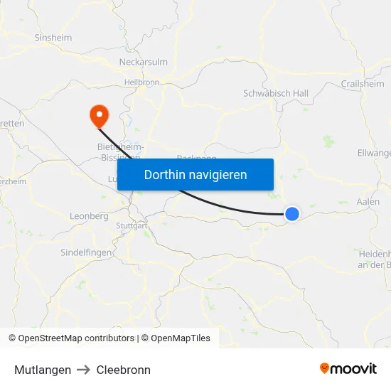 Mutlangen to Cleebronn map